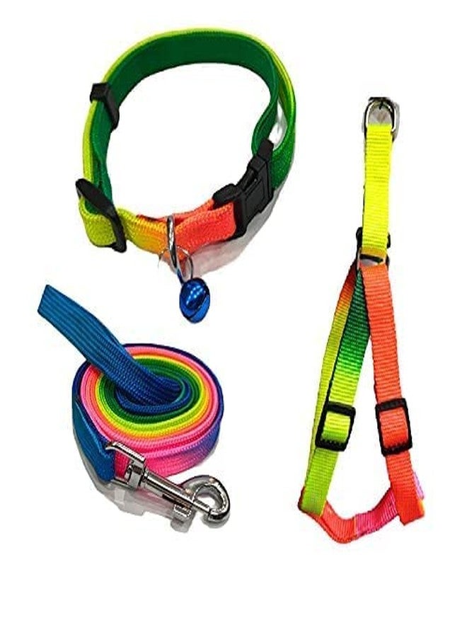 Smart Pups Colourful Adjustable Nylon Puppy Leash Harness and Collar Combo, Suitable for Puppy 15 mm Multicolor (Collar + Harness + Leash) (1 Pack 3 Pcs) - Image 1